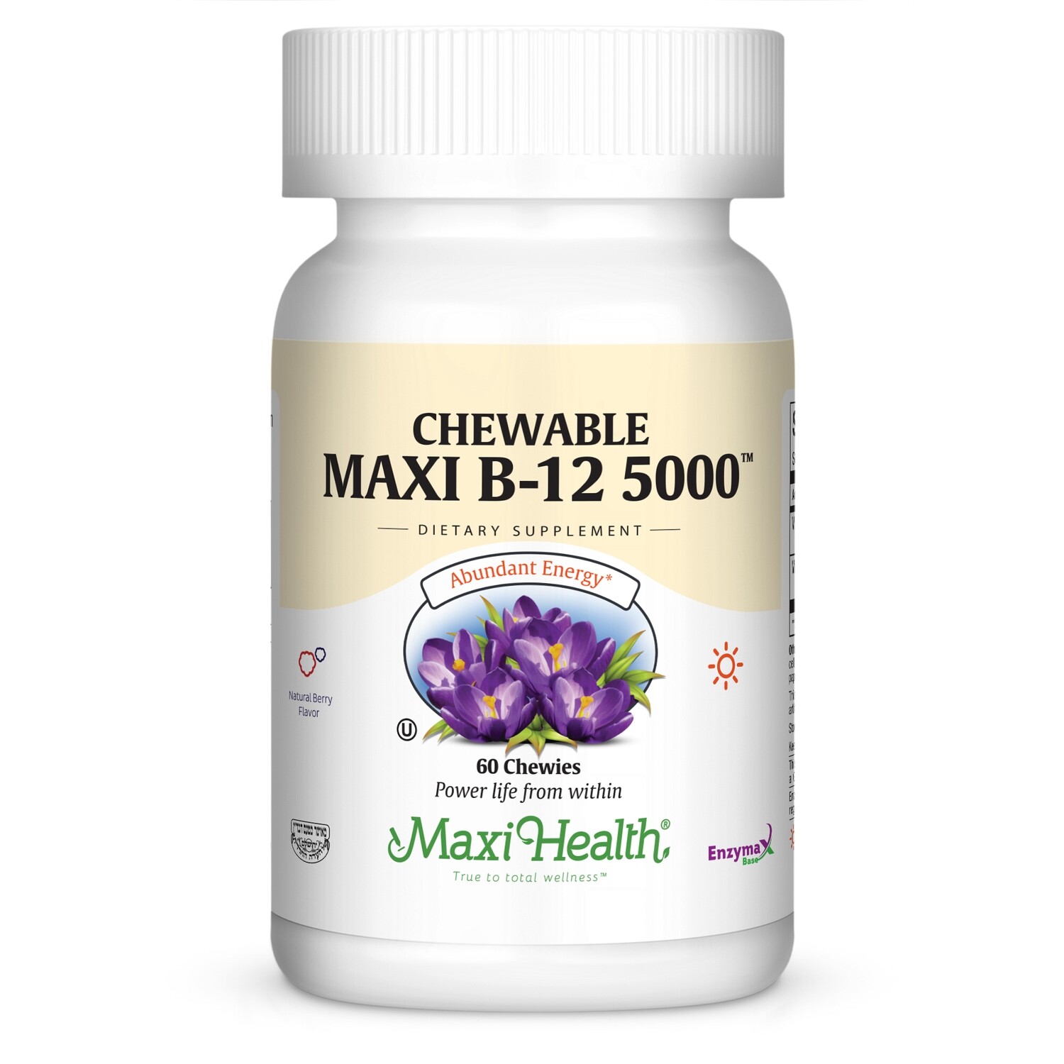 Maxi Health, Kosher Maxi B12 5000 Cherry &amp; Berry Flavor - 60 Chewies