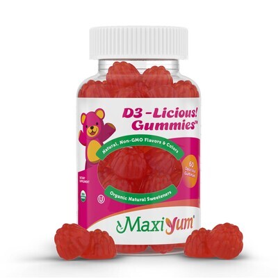 Maxi Health, Kosher MaxiYum, D3 Licious Gummies, Cherry Flavor - 60 Gummies