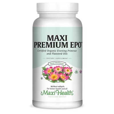 Maxi Health, Kosher Premium EPO (Evening Primrose Oil) With Flax Seed Oil, GLA, ALA, OA - 90 Vegetarian Capsules