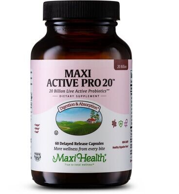 Maxi Health, Kosher Maxi Active Pro-20 (20 Billion Live Active Probiotics) - 60 Vegetarian Capsules