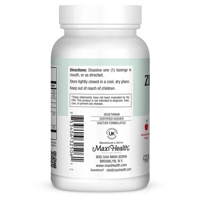 Maxi Health, Kosher Zinc Lozenges 10mg, w/ Vitamin C, Natural Cherry Flavor - 60 Chewables