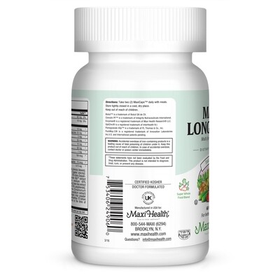 Maxi Health, Kosher Maxi Longevity, Multi for Women Over 50 - 60 Vegetarian Capsules
