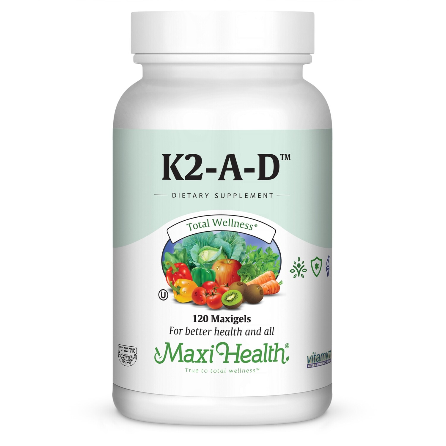 Maxi Health, Kosher K2, A D (Vitamin K2 with A &amp; D3) - 120 Liquid Vegetarian Capsules
