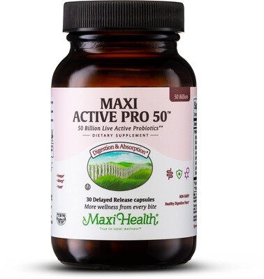 Maxi Health, Kosher Maxi Active Pro-50 (50 Billion Live Active Probiotics) - 30 Vegetarian Capsules