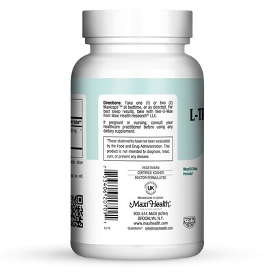 Maxi Health, Kosher MAXI L-TRYPTOPHAN 500mg Relaxation &amp; Sleep Support - 90 Vegetarian Capsules