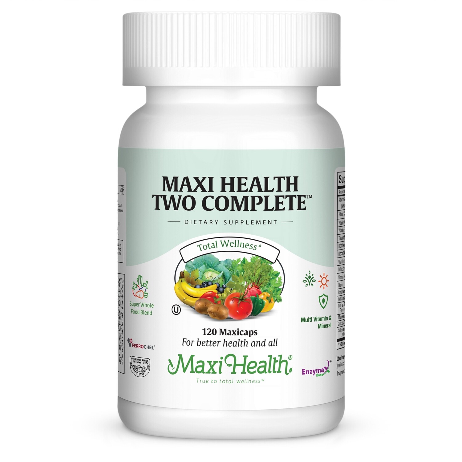 Maxi Health, Kosher Maxi Health Two Complete, Multi Vitamin &amp; Mineral - 120 Vegetarian Capsules