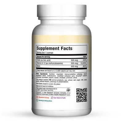 Maxi Health, Kosher B12 LOZENGES, with Folic Acid and Biotin, Chewables - 360 Lozenges