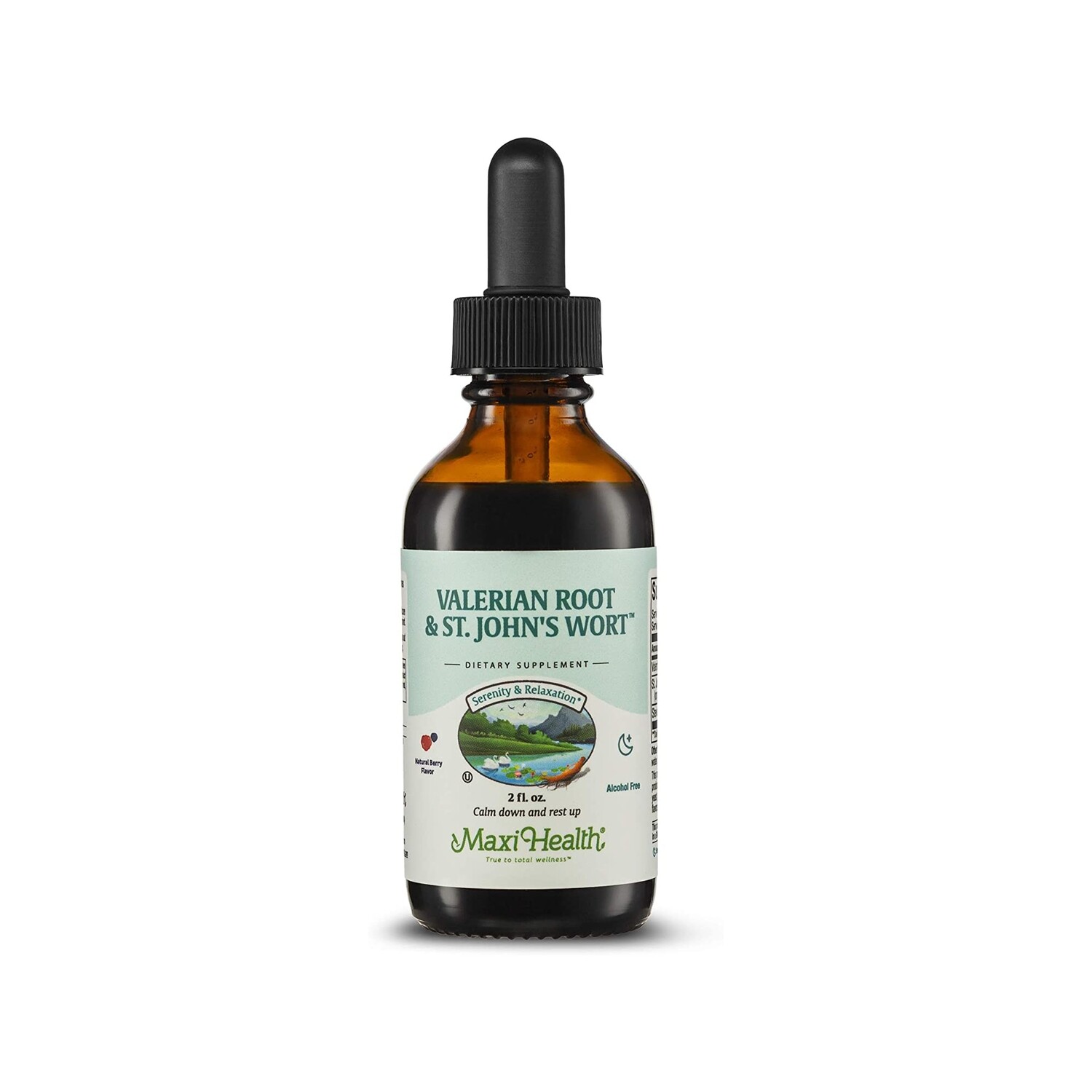 Maxi Health, Kosher Valerian Root &amp; St. John&#39;s Wort, Liquid, Natural Berry Flavor - 2 Fl. oz. (60 ml)