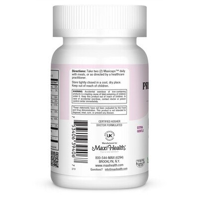 Maxi Health, Kosher Small Prenatal Caps - 60 Vegetarian Capsules - Certified Chometz Free