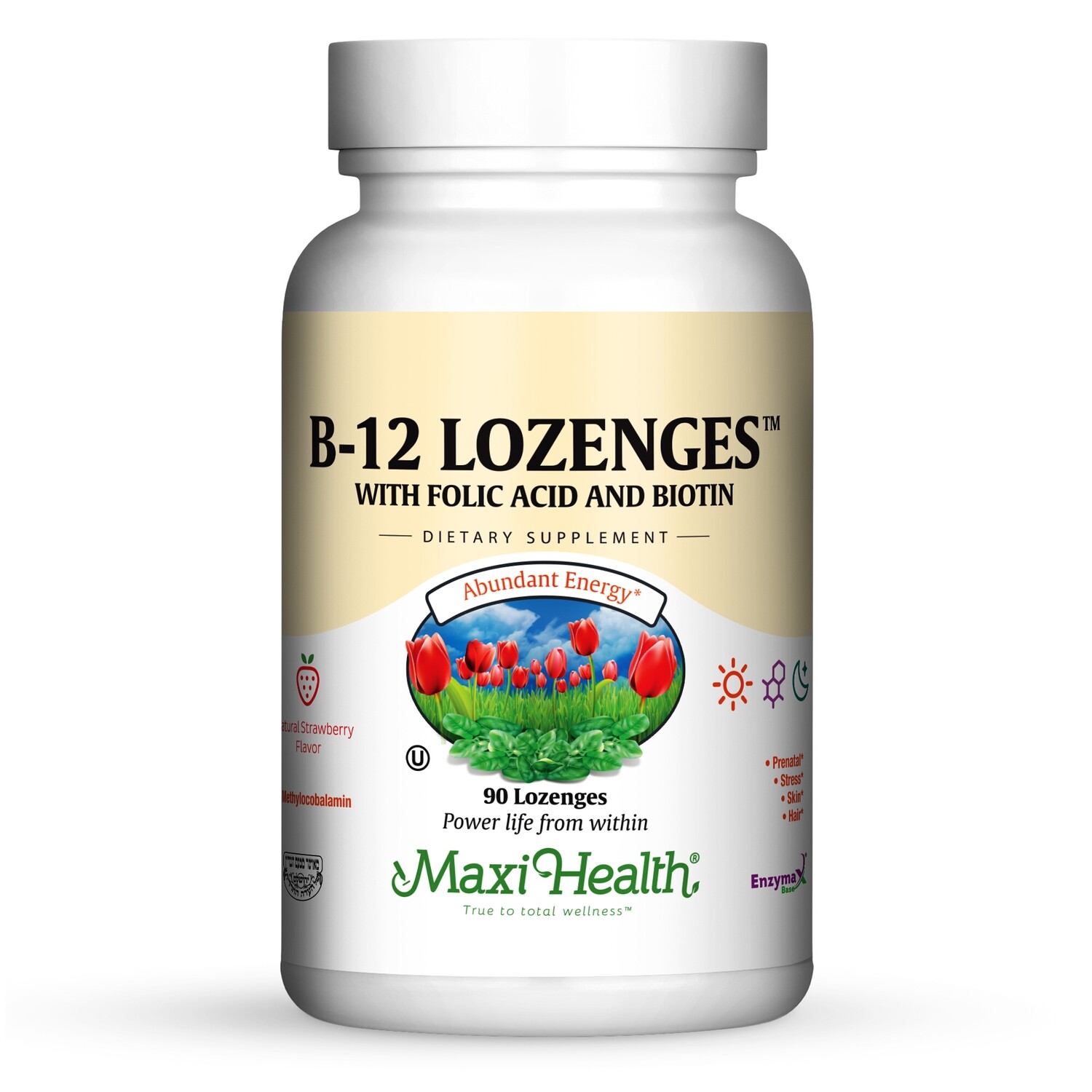 Maxi Health, Kosher B12 Lozenges, with Folic Acid and Biotin, Chewables - 90 Lozenges