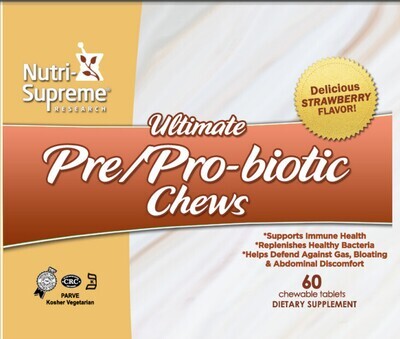 Nutri Supreme, Kosher Ultimate Pre/Pro-biotic Chews, (Prebiotic & Probiotic) Strawberry Flavor - 60 Chewable Tablets