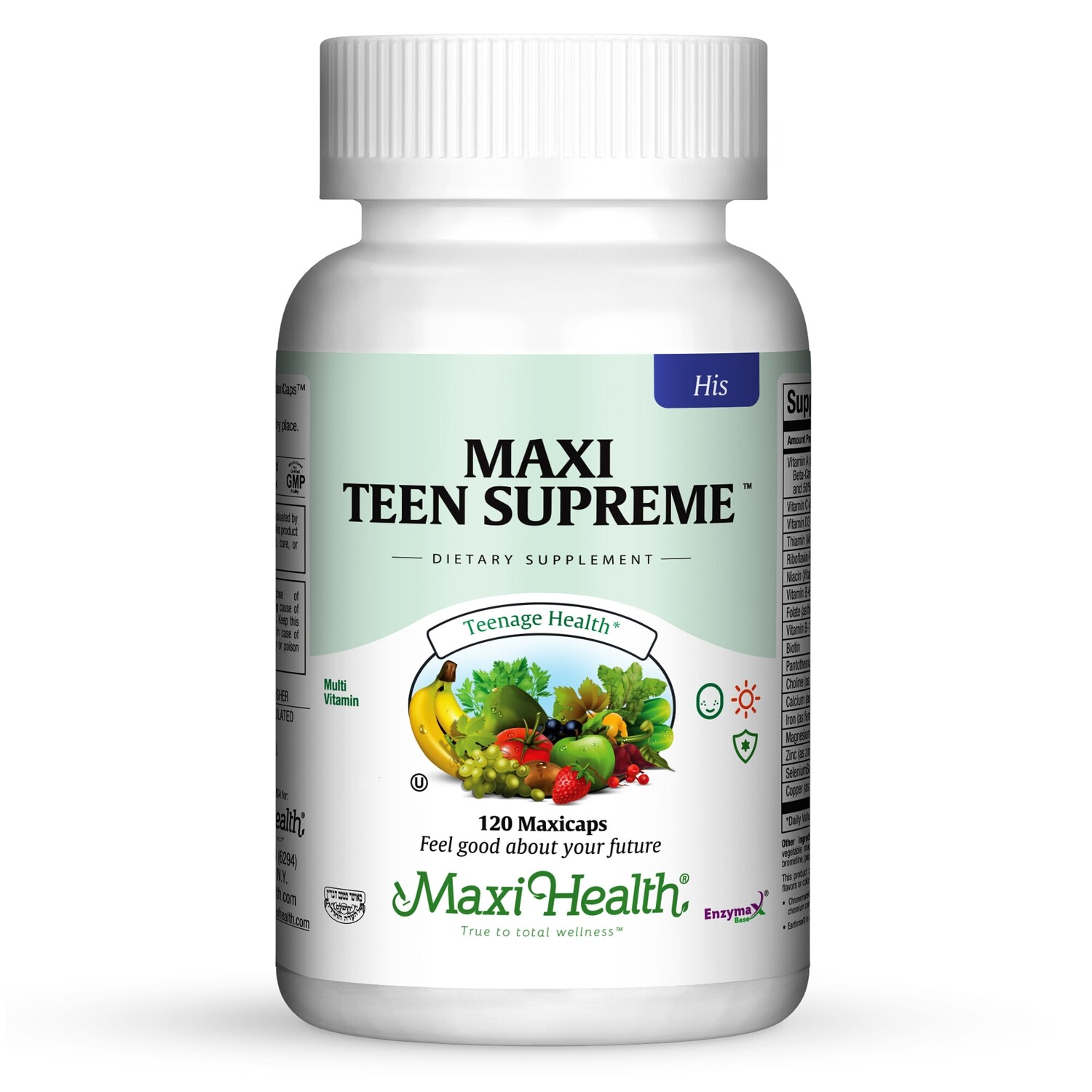 Maxi Health, Kosher Teen Supreme HIS (Multi Vitamin &amp; Mineral For Teenager Boys) - 120 Vegetarian Capsules