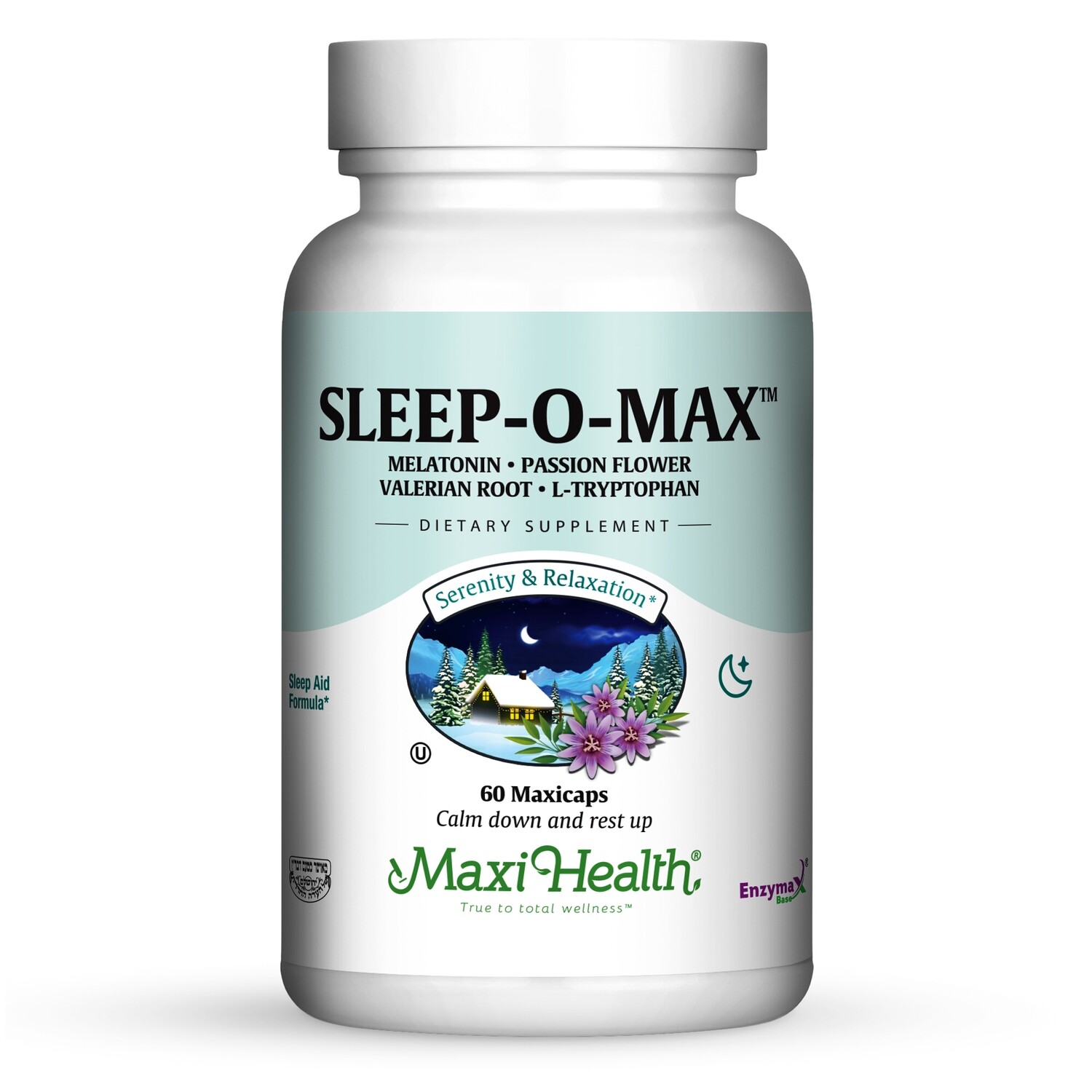Maxi Health, Kosher Sleep O Max, Melatonin, Passion flower, Valerian, L-Tryptophan - 60 Vegetarian Capsules