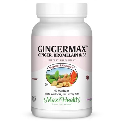 Maxi Health, Kosher GingerMax (Ginger, Bromelain &amp; B6) - 60 Vegetarian Capsules