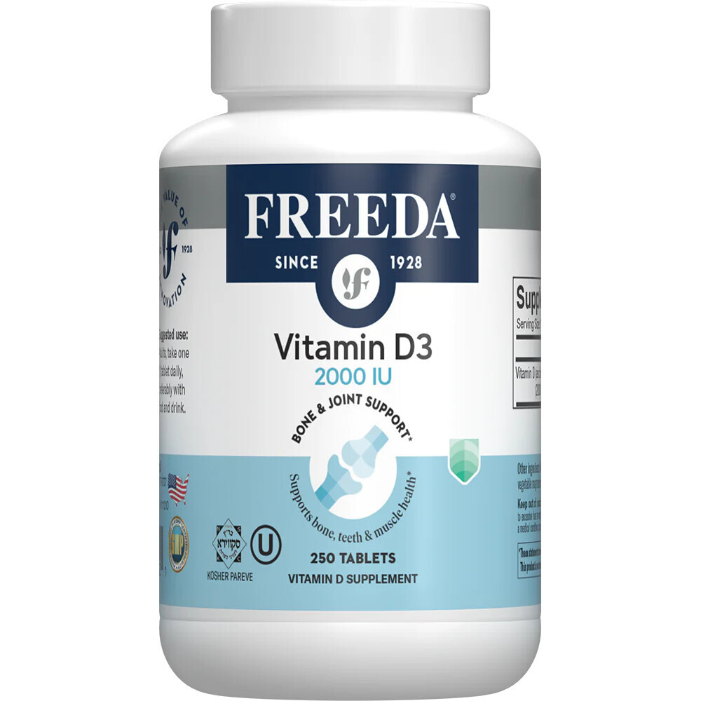 Freeda, Kosher Vitamin D3 2,000 IU (50 mcg), Bone &amp; Joint Support - 250 Tiny Tablets