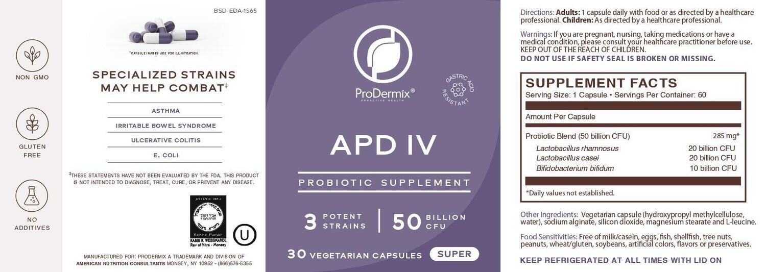 ProDermix, Kosher APD IV, 50 Billion CFU&#39;s, Super Probiotic - 30 Vegetarian Capsules