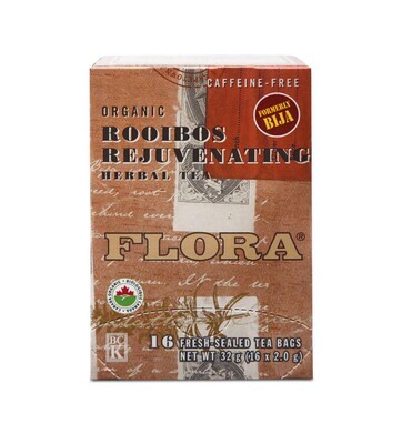 Flora, Kosher Organic Rooibos Rejuvenating, Herbal Tea Blend - 16 Fresh Sealed Tea Bags