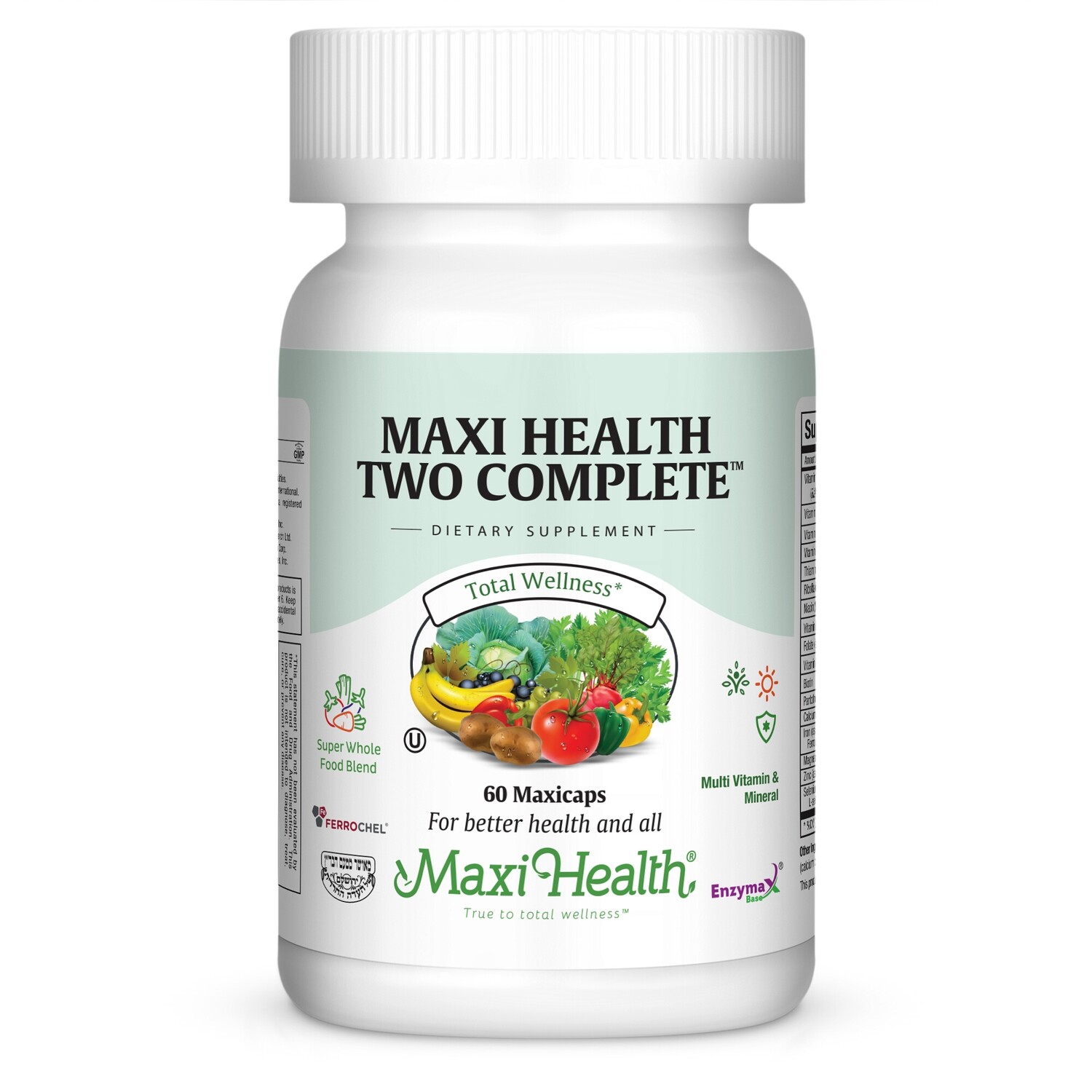Maxi Health, Kosher Maxi Health Two Complete, Multi Vitamin &amp; Mineral - 60 Vegetarian Capsules