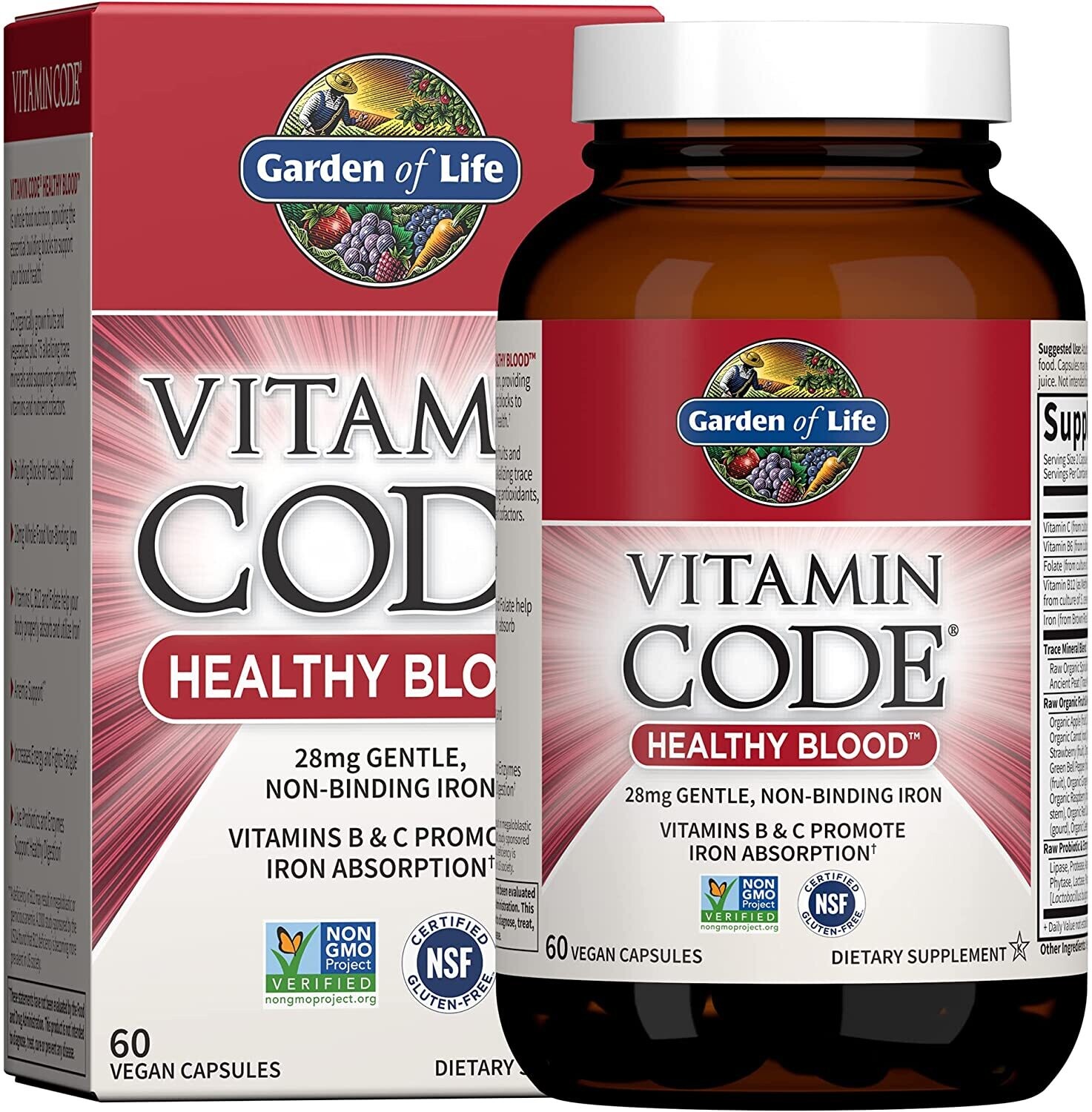 Garden of Life, Vitamin Code, Healthy Blood, 28 mg Gentle Non-Binding Iron - 60 Vegetarian Capsules