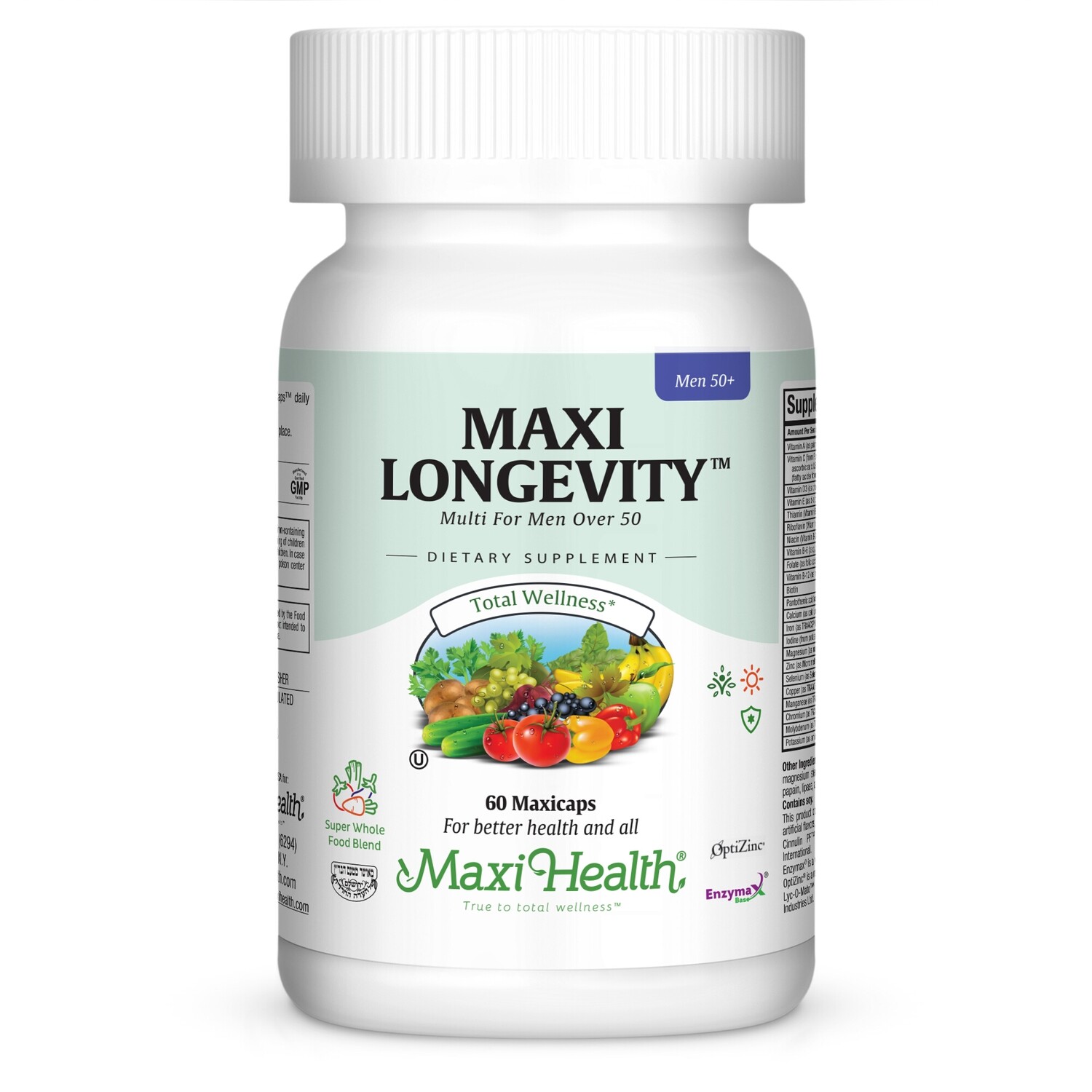 Maxi Health, Kosher Maxi Longevity, Multi for Men Over 50 - 60 Vegetarian Capsules