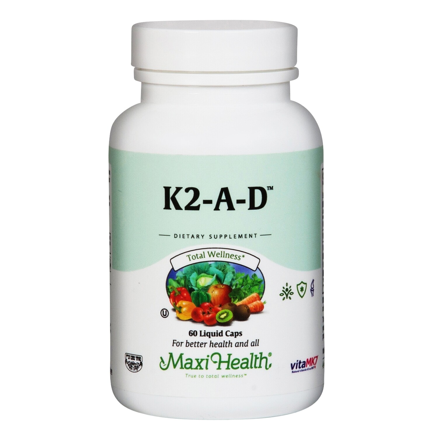 Maxi Health, Kosher K2, A D (Vitamin K2 with A &amp; D3) - 60 Liquid Vegetarian Capsules