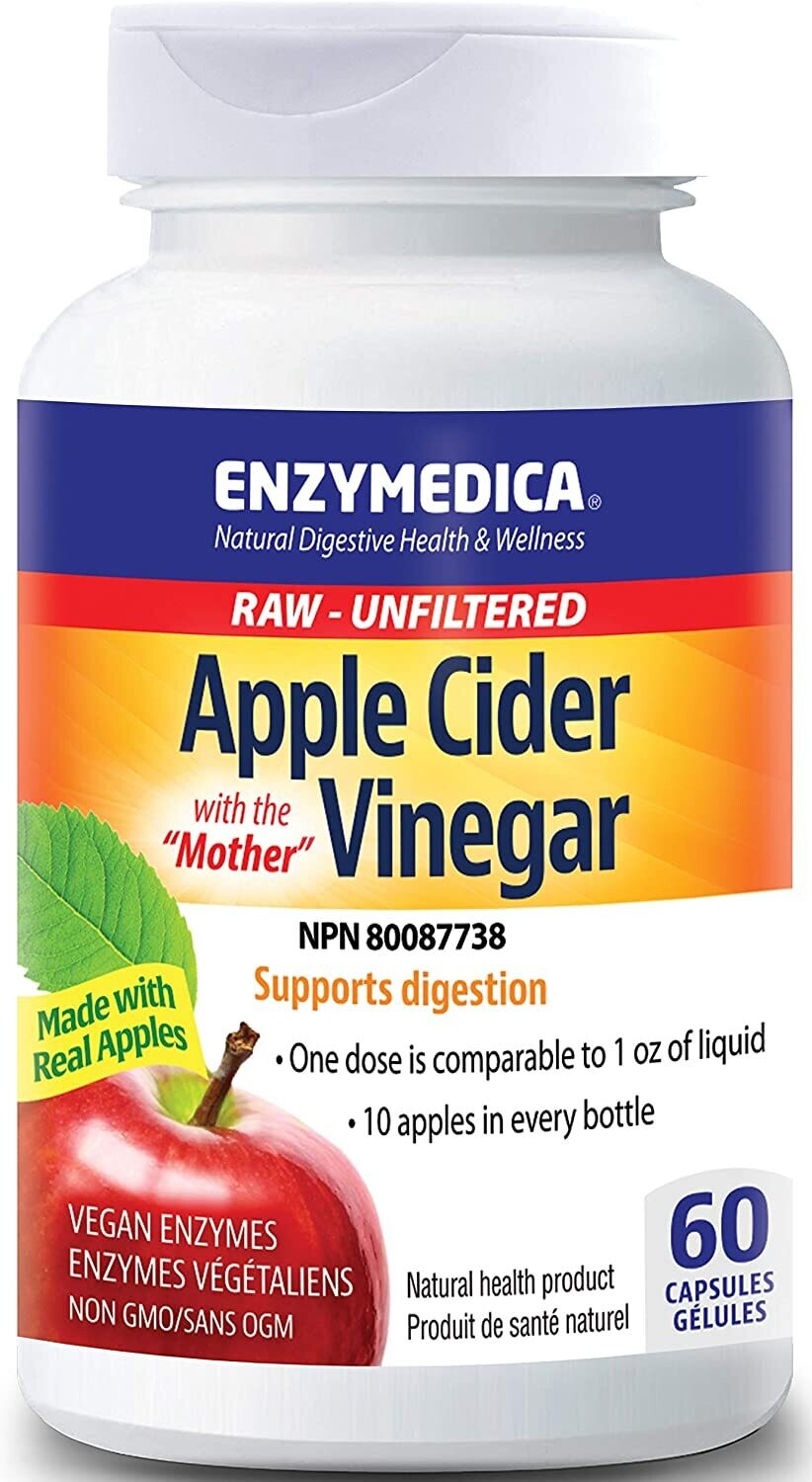 Enzymedica, Kosher  Raw ACV (Apple Cider Vinegar) w/Mother - 60 Vegetarian Capsules