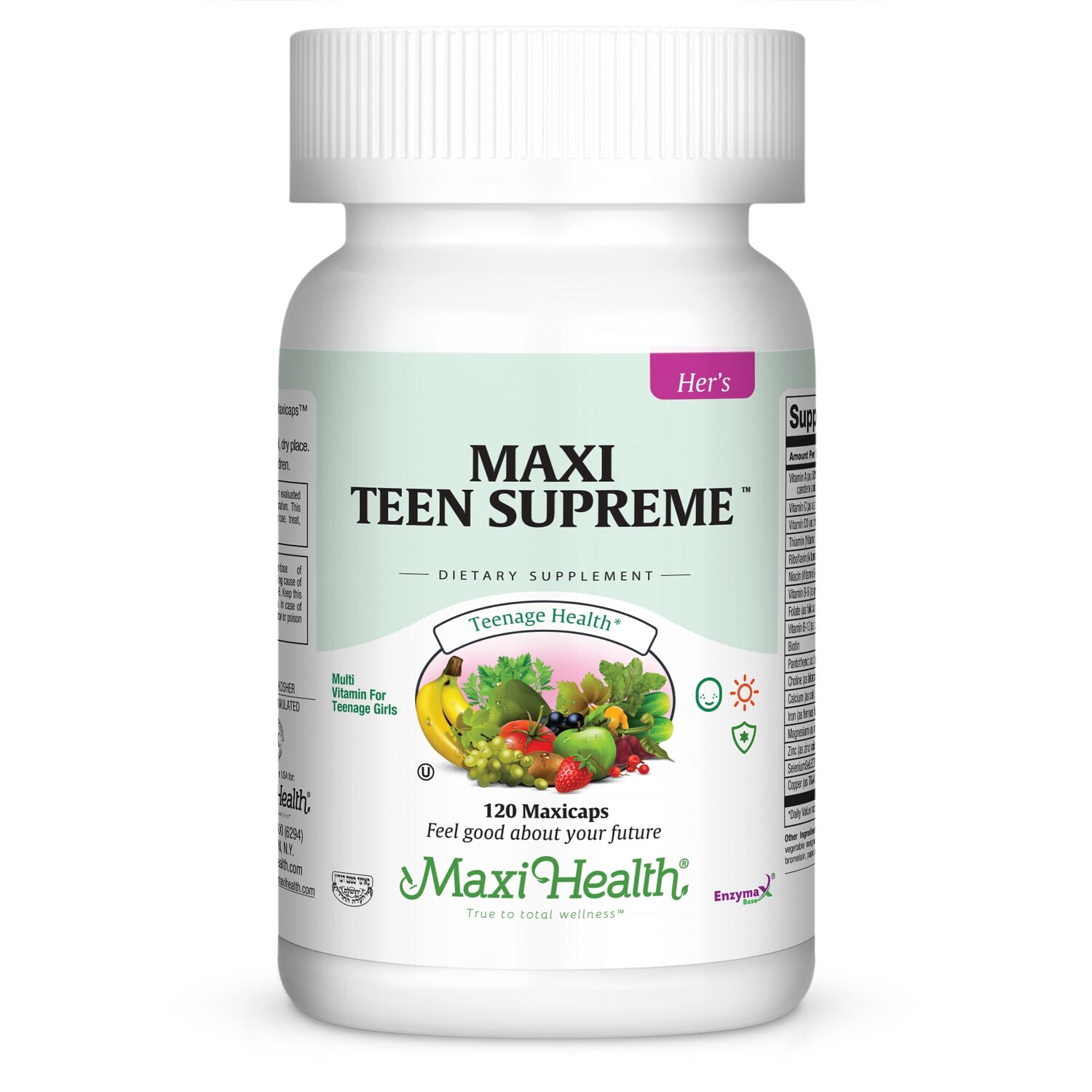 Maxi Health, Kosher Teen Supreme HERS (Multi Vitamin &amp; Mineral for Teenager Girls) - 120 Vegetarian Capsules