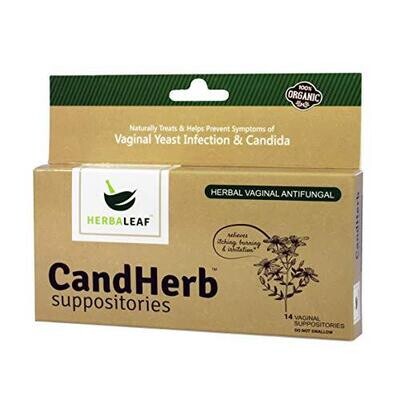 HerbaLeaf, Kosher CandHerb, (Vaginal Yeast Infection & Candida) - 14 Vaginal Suppositories