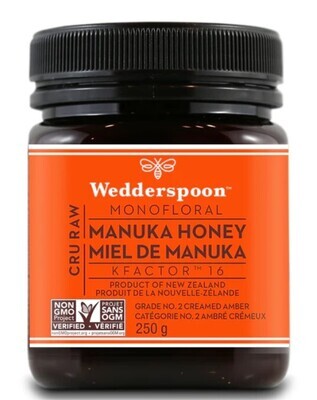 Wedderspoon, Raw Monofloral Manuka Honey KFactor16 - 250g (8.8 oz.) poly jar