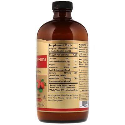 Solgar, Kosher CALCIUM MAGNESIUM CITRATE With Vitamin D3, Strawberry Flavor, Liquid - 16 fl. oz (473 mL)