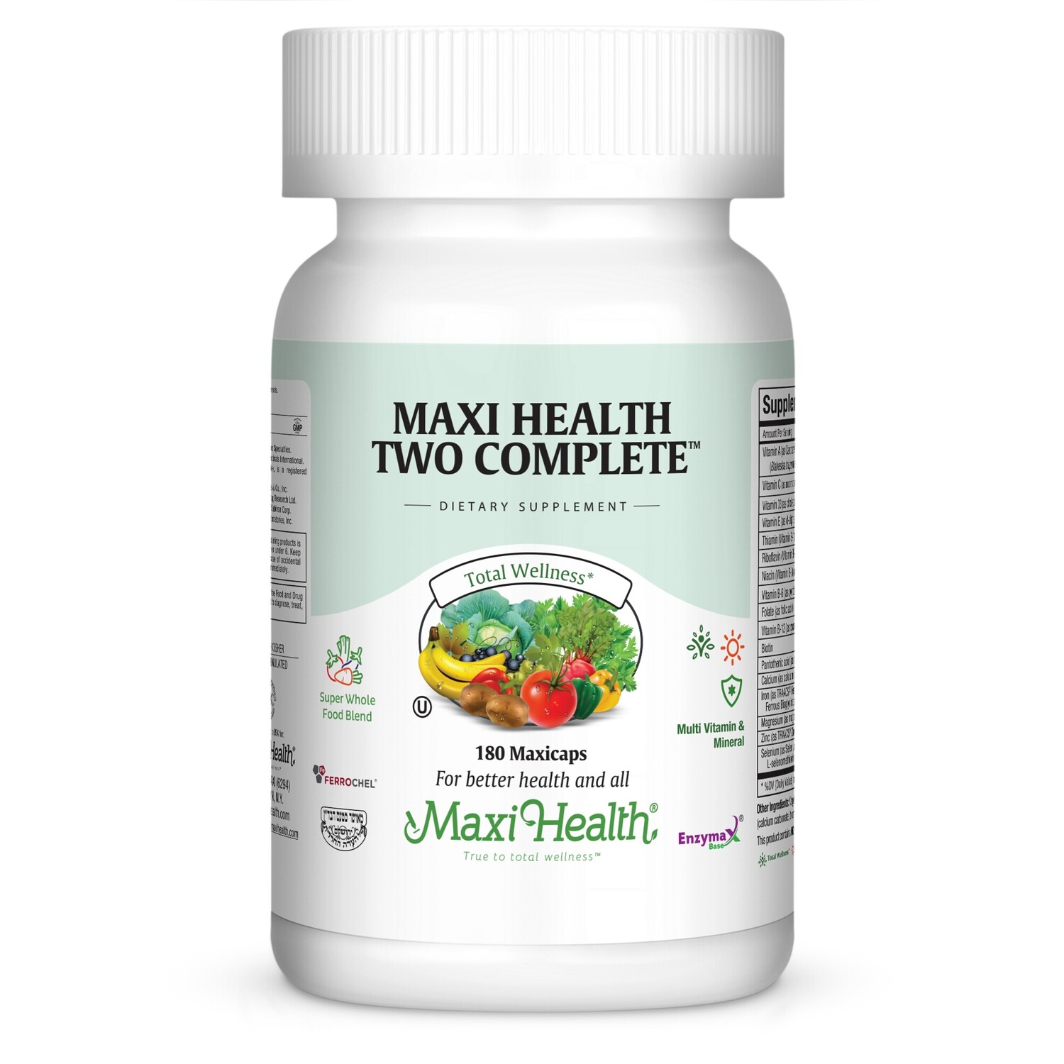 Maxi Health, Kosher Maxi Health Two Complete, Multi Vitamin &amp; Mineral - 180 Vegetarian Capsules