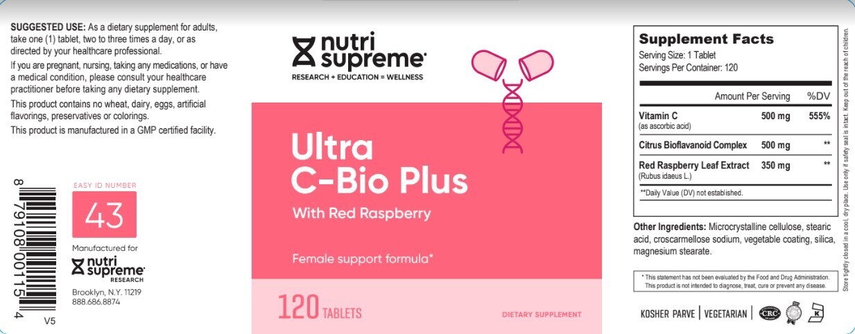 Nutri Supreme, Kosher Ultra C-Bio Plus with Red Raspberry (Vitamin C, Bioflavonoids, Red Raspberry Leaf) - 120 Tablets #43