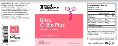 Nutri Supreme, Kosher  Ultra C-Bio Plus with Red Raspberry (Vitamin C, Bioflavonoids, Red Raspberry Leaf) - 120 Tablets #43