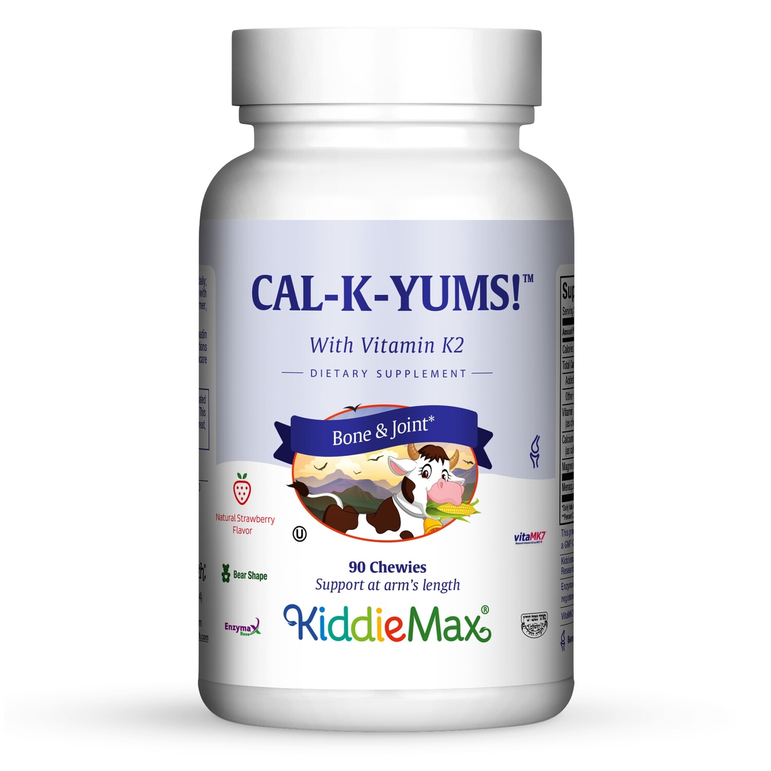Maxi Health, Kosher KiddieMax, Cal K Yums, w/Vitamin K2, Advanced Calcium, Magnesium &amp; D3, Strawberry Flavor - 90 Chewies