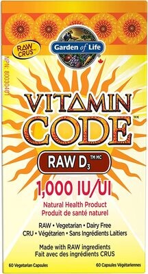 Garden of Life, Vitamin Code, Raw D3, 1000 IU - 60 Vegetarian Capsules