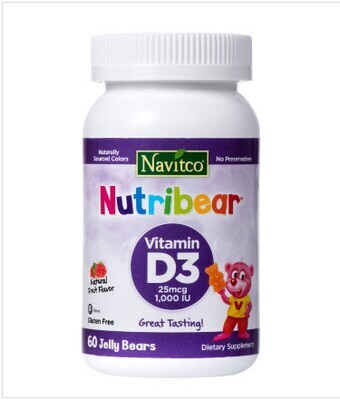 Navitco, Kosher Nutribear, Vitamin D3 1000 IU, Gummies, Natural Fruit Flavor - 60 Jelly Bears