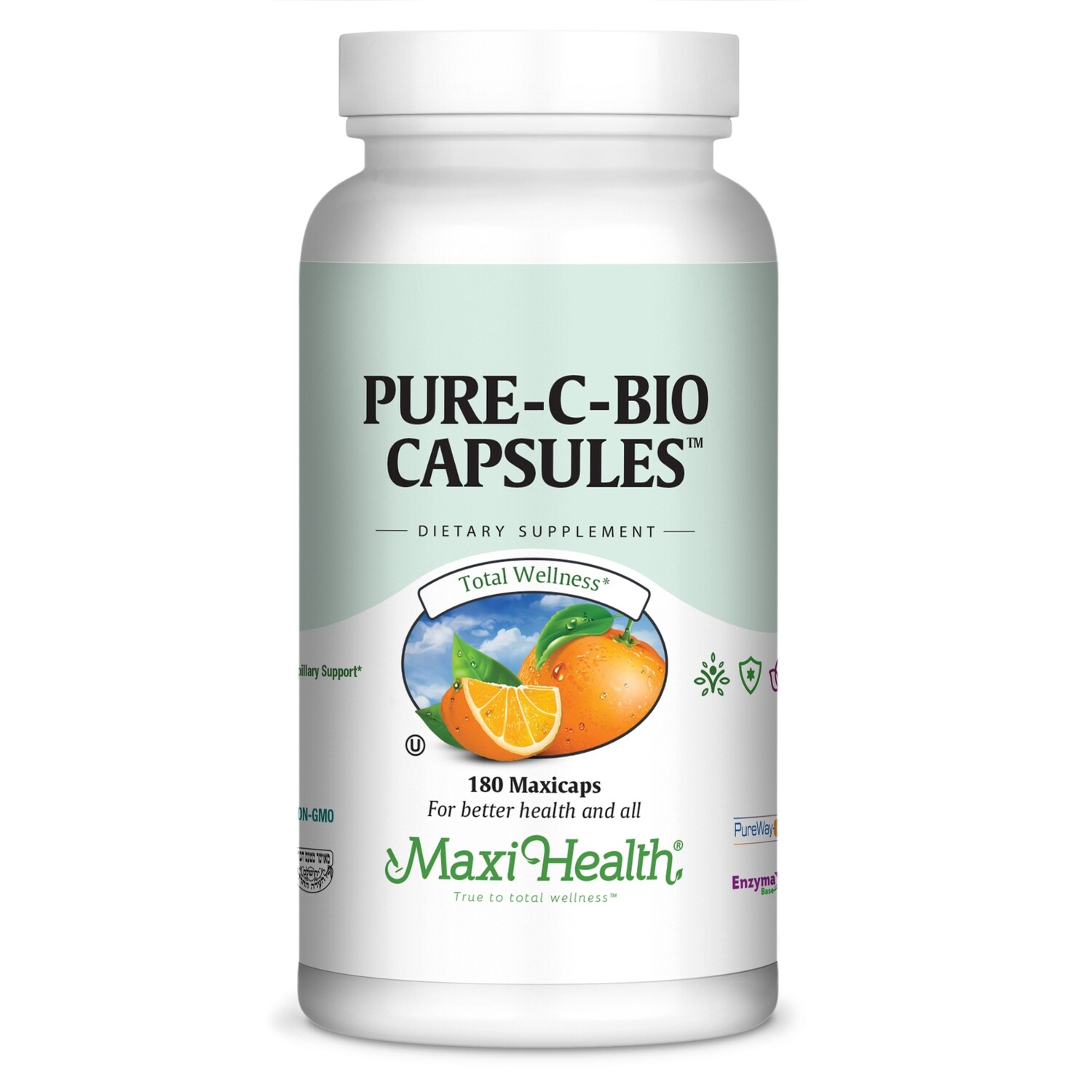 Maxi Health, Kosher Pure-C Bio Capsules (Vitamin C &amp; Bioflavonoids)  - 180 Vegetarian Capsules