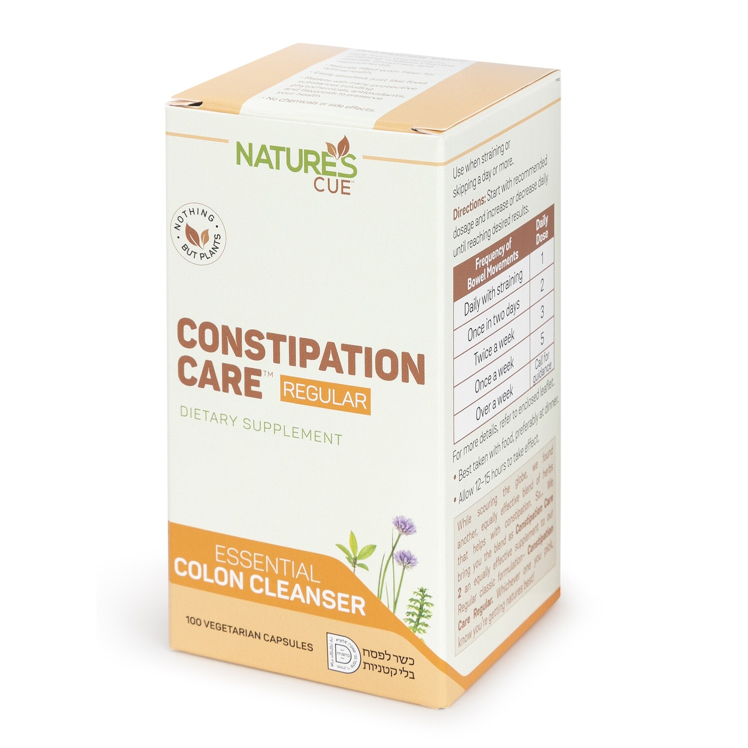 Natures Cue, Constipation Care Regular - 100 Vegetarian Capsules - Kosher for Passover