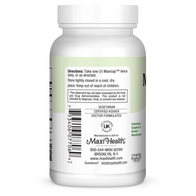 Maxi Health, Kosher MAXI S&amp;S (Selenium, Sulfur, Chlorella, Reishi) - 60 Vegetarian Capsules