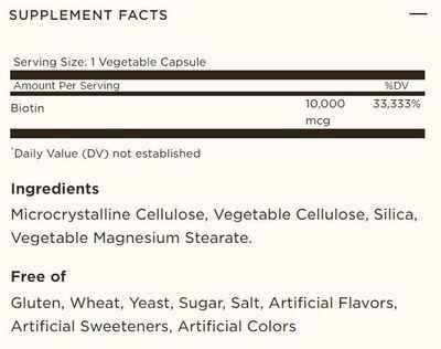 Solgar, Kosher BIOTIN 10,000 mcg, SUPER HIGH POTENCY, Supports Healthy Skin + Nails &amp; Hair - 60 Vegetarian Capsules