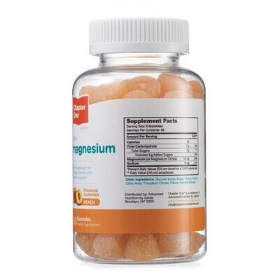Chapter one by Zahlers, Kosher Magnesium Gummies 100mg, Peach Flavor - 60 Gummies
