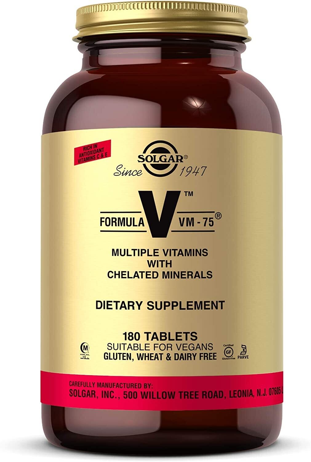 Solgar, Kosher Formula VM-75  w/ Iron (Red Label) - 180 Tablets