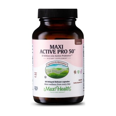 Maxi Health, Kosher Maxi Active Pro-50 (50 Billion Live Active Probiotics) - 60 Vegetarian Capsules