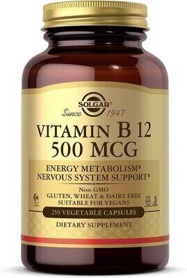Solgar, Kosher Vitamin B12, 500 mcg. - 250 Vegetarian Capsules