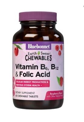 Bluebonnet, Kosher EarthSweet, B6 B12 + Folic Acid, Raspberry Flavor - 60 Chewable Tablets