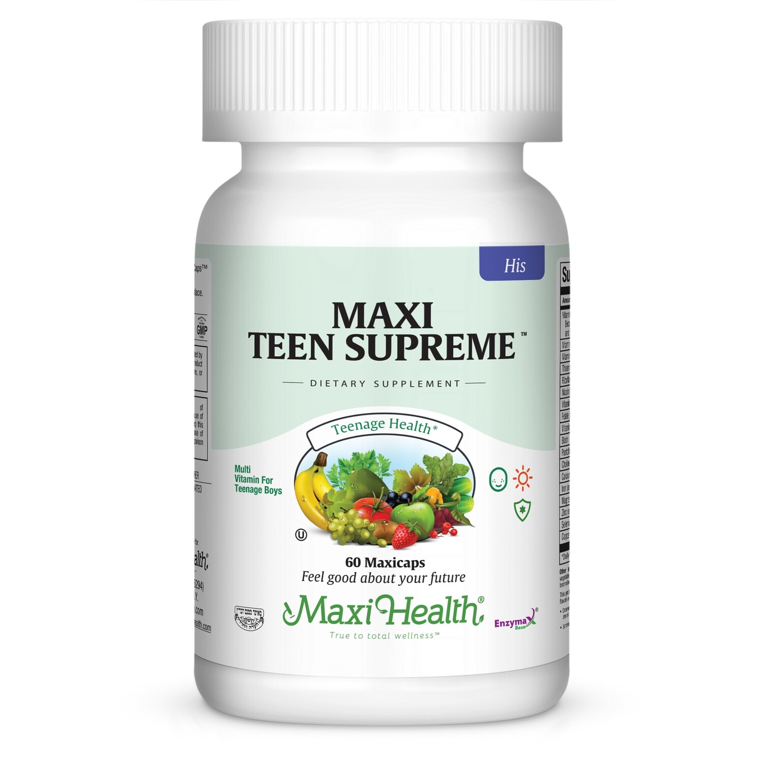 Maxi Health, Kosher Teen Supreme HIS (Multi Vitamin &amp; Mineral For Teenager Boys) - 60 Vegetarian Capsules