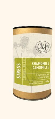 Clef Des Champs, Kosher Stress CHAMOMILE Flower Whole Organic Loose Tea, Calms Nervous &amp; Digestive Systems, Tube - 40g.