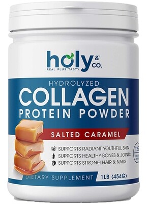 Holy & Co. Kosher Hydrolyzed Collagen, Protein Powder, Salted Caramel Flavor - 1 LB (454g)