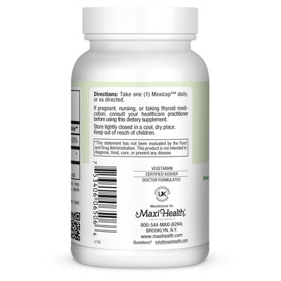 Maxi Health, Kosher SEAWEED SUPREME (Iodine), Detox Formula, Supports Thyroid - 60 Vegetarian Capsules