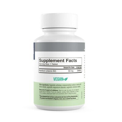 Freeda, Kosher VITAMIN B2 (Riboflavin) 50mg, Energy Metabolism Support - 100 Tablets